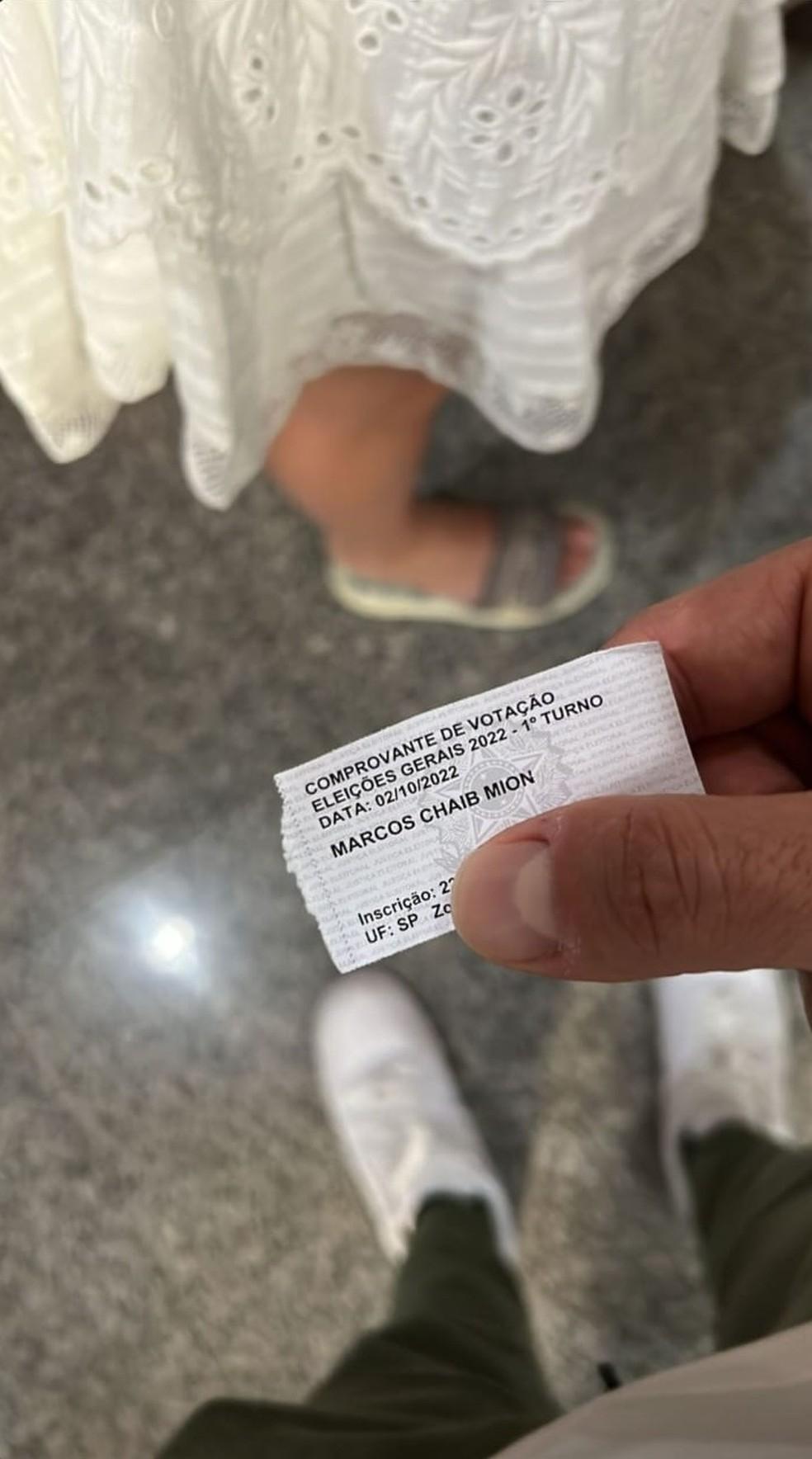 O comprovante de Marcos Mion Foto ReproduoRedes sociais