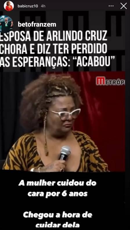 Babi Cruz postou entrevista antiga falando sobre sade de Arlindo