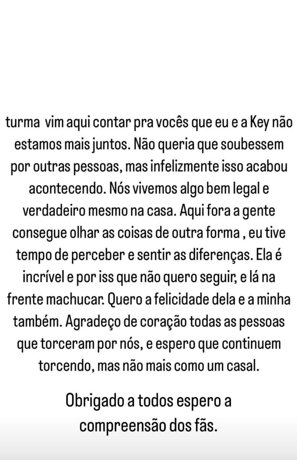 Gustavo termina com Key Alves aps BBB 23 Foto Instagram