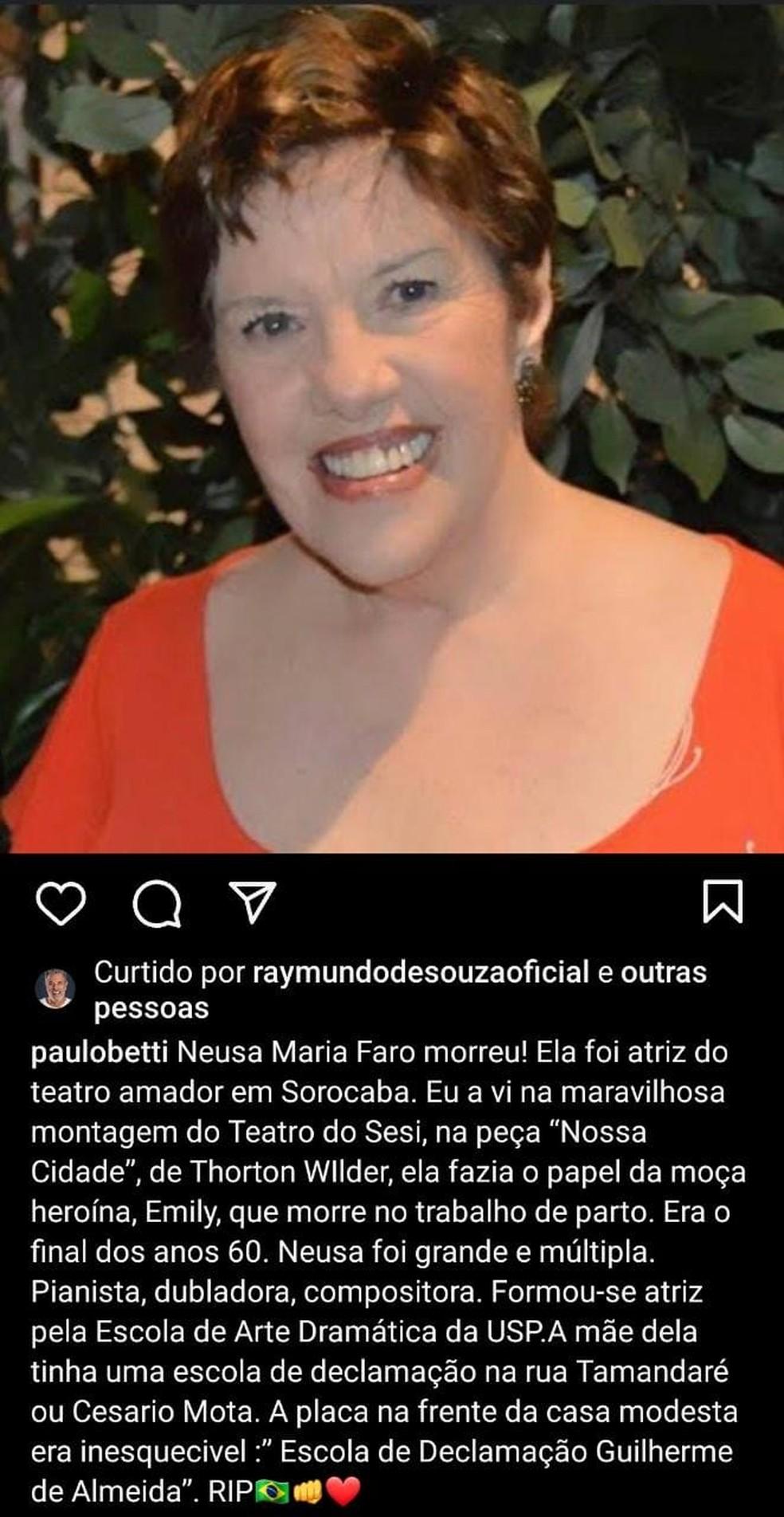 Image: https://mulherinteressante.com/wp-content/uploads/2023/07/postiimg-64a95d8b27af22632.jpeg Paulo Betti lamenta a morte de Neusa Maria Faro Foto ReproduoInstagram