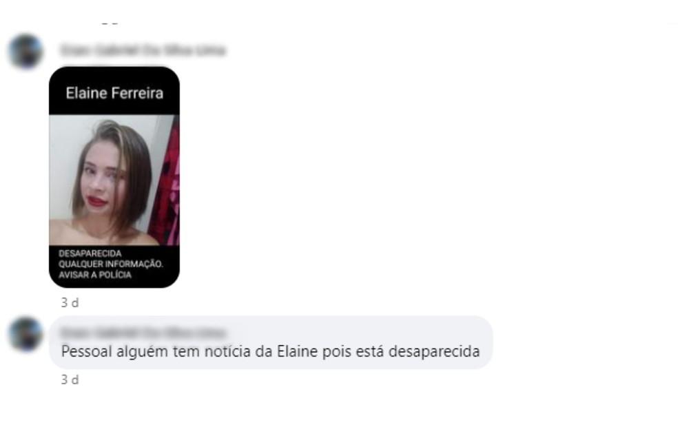 Amigos relataram o desaparecimento da jovem Elaine Ferreira de 23 anos encontrada morta em Rio Preto Foto ReproduoFacebook