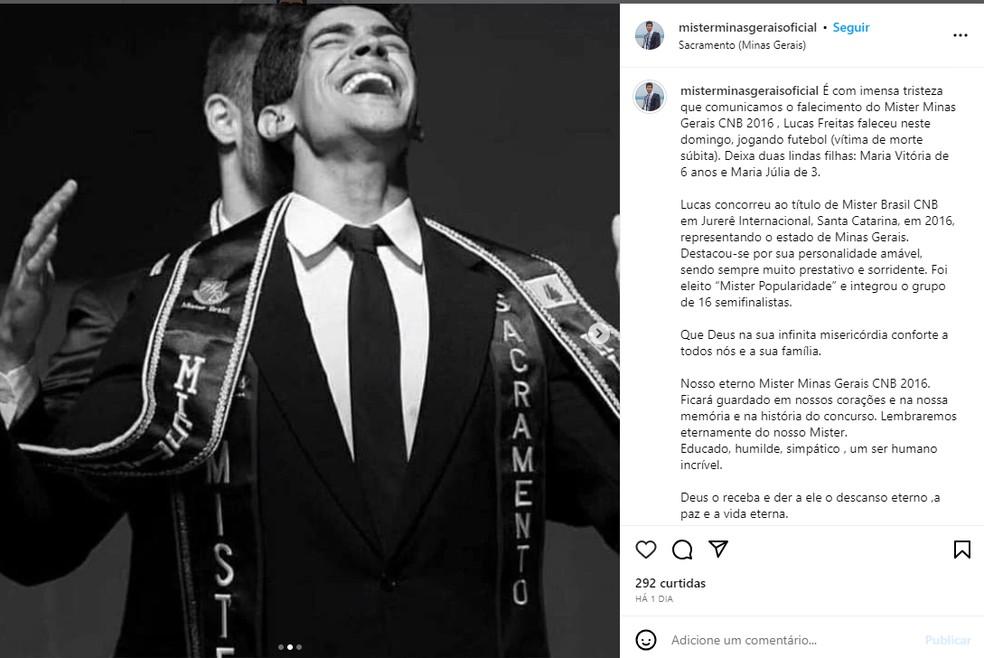 Lucas Freitas recebeu homenagem da organizao do Mister Minas Gerais Foto ReproduoInstagram