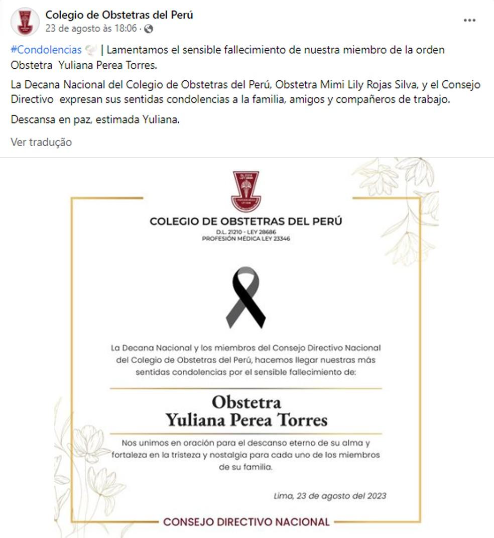 Colegio de Obstetras del Per lamenta a morte de Yuliana Perea Foto Facebook