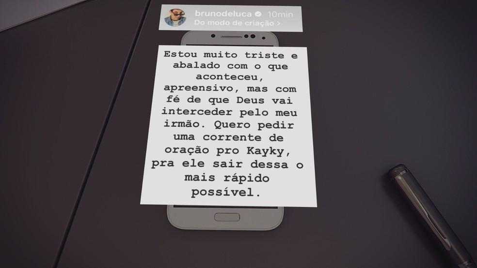 Bruno de Luca postou que estava muito abalado e pediu corrente de orao para Kayky Brito Foto Reproduo