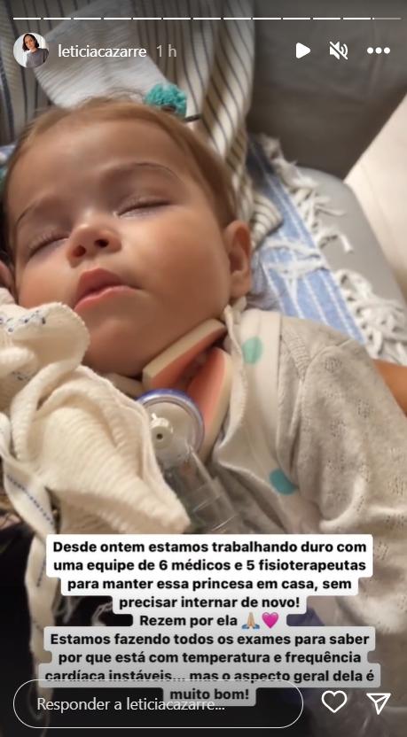 Letcia Cazarr faz apelo aps filha apresentar risco de nova internao Rezem