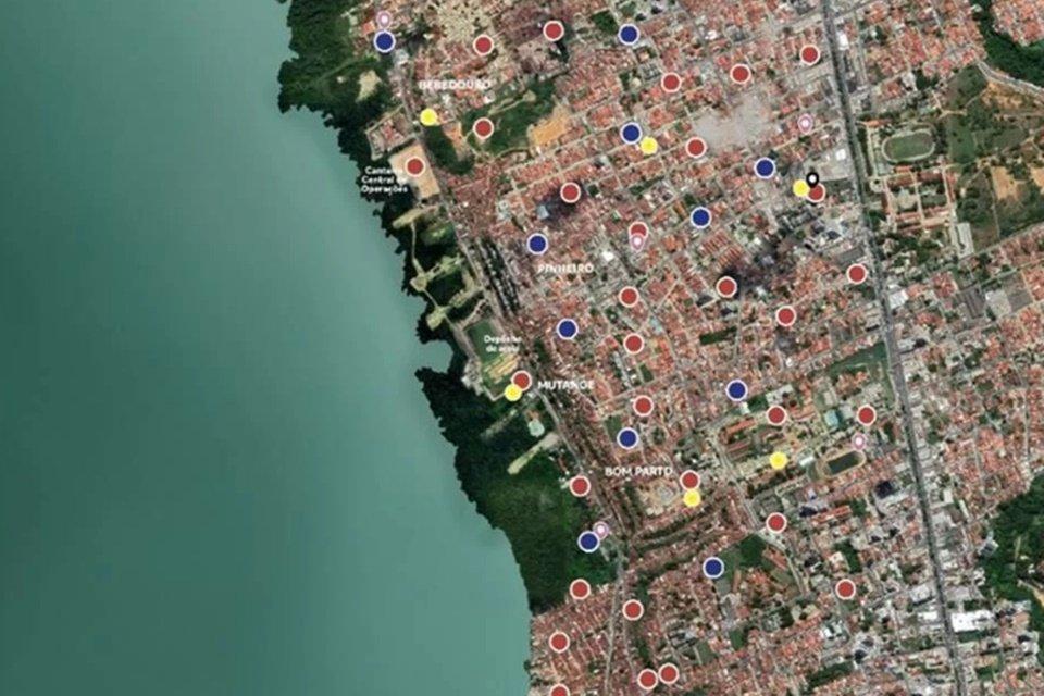 Foto colorida de reas atingidas Maceio por afundamento do solo