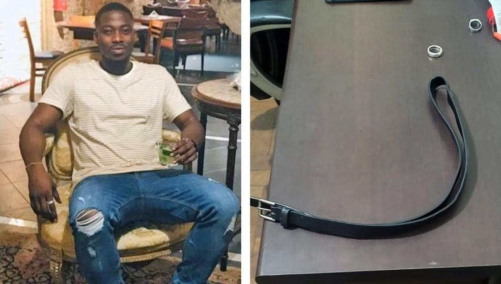 Ilias Olachegoun Adeniyi Adjafo e o cinto usado para matar a filha Foto Reproduo