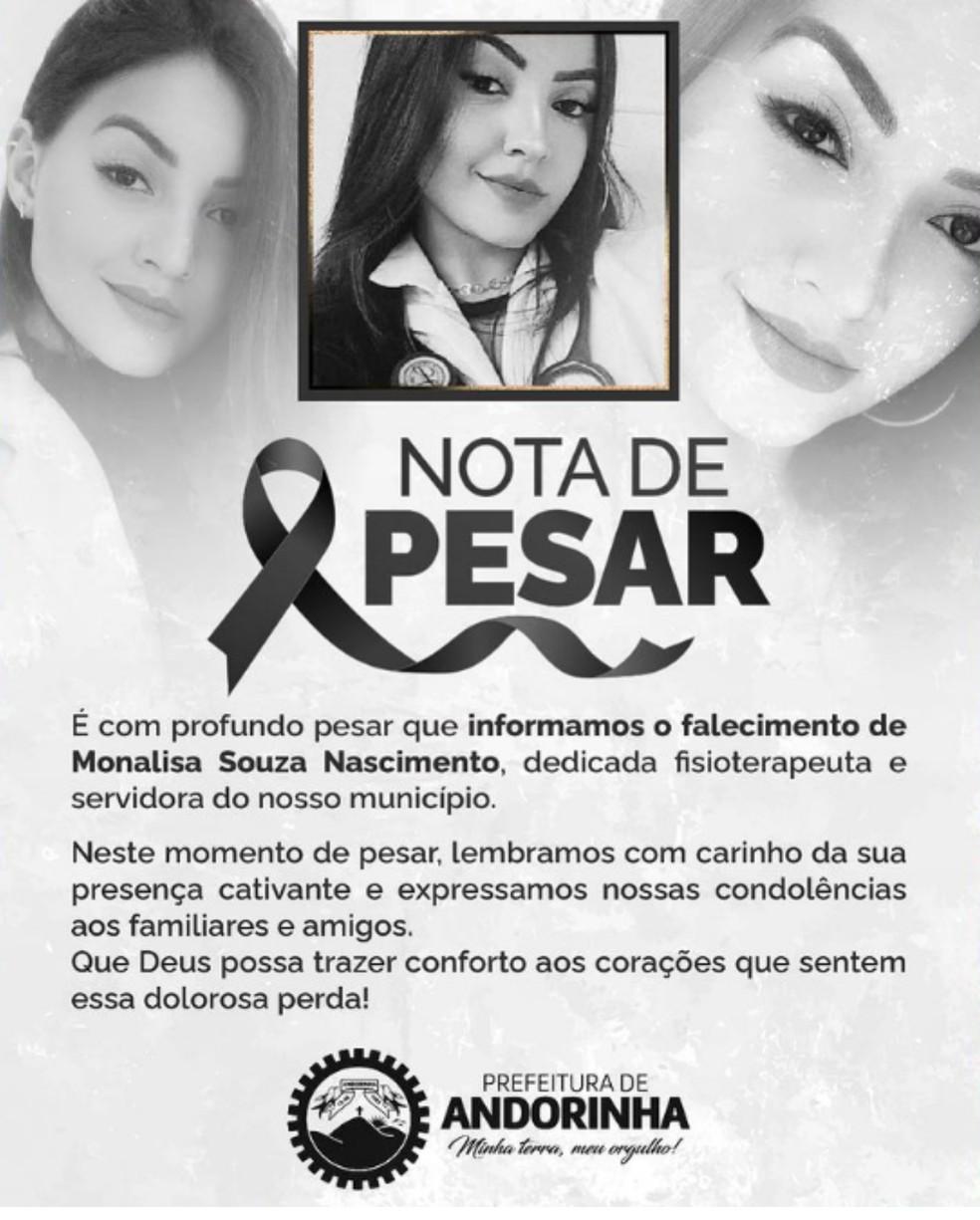Prefeitura divulga nota de pesar por morte de fisioterapeuta na Bahia Foto Redes sociais