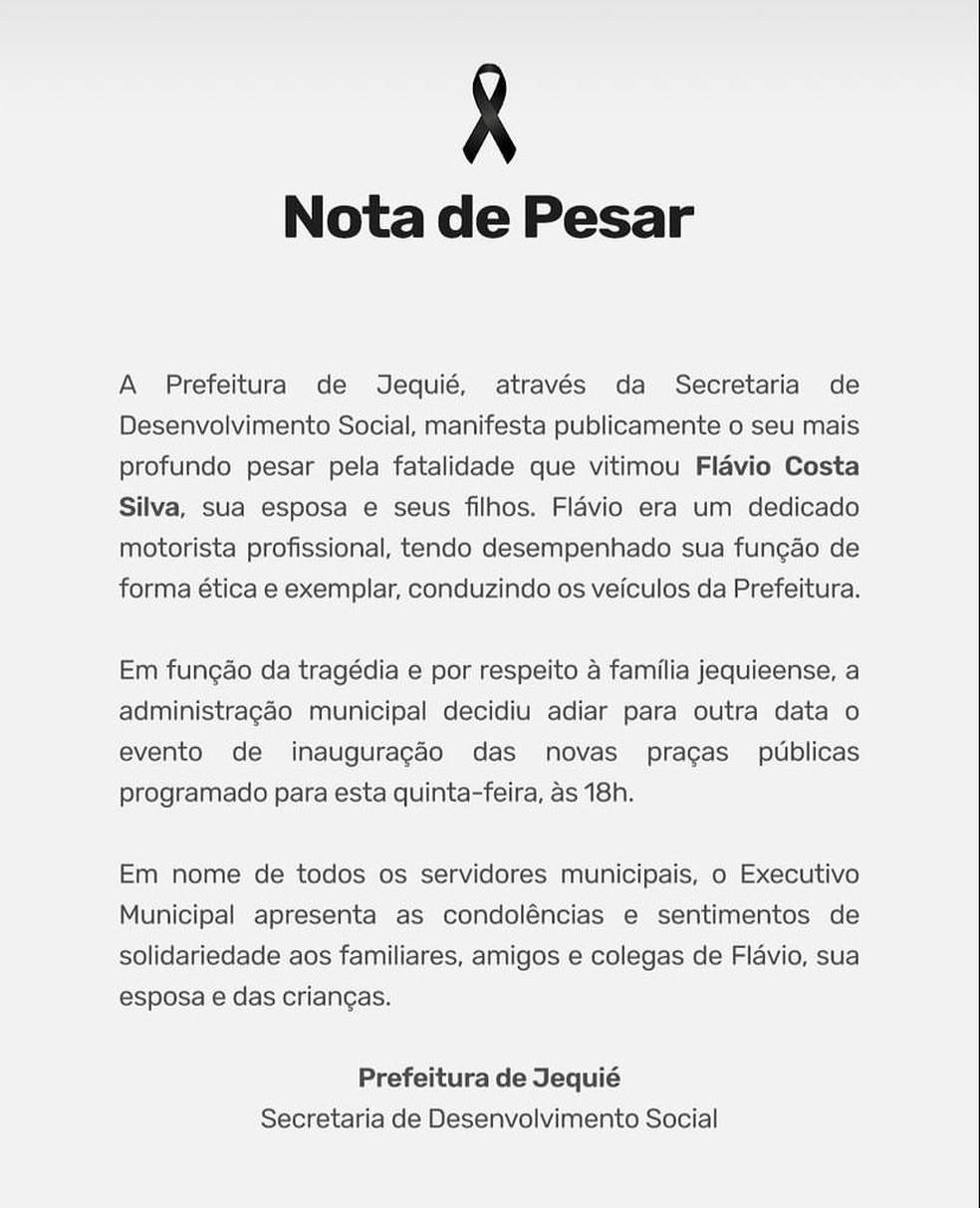 Prefeitura emite nota aps morte de cinco familiares no interior da BA Foto Reproduoredes sociais