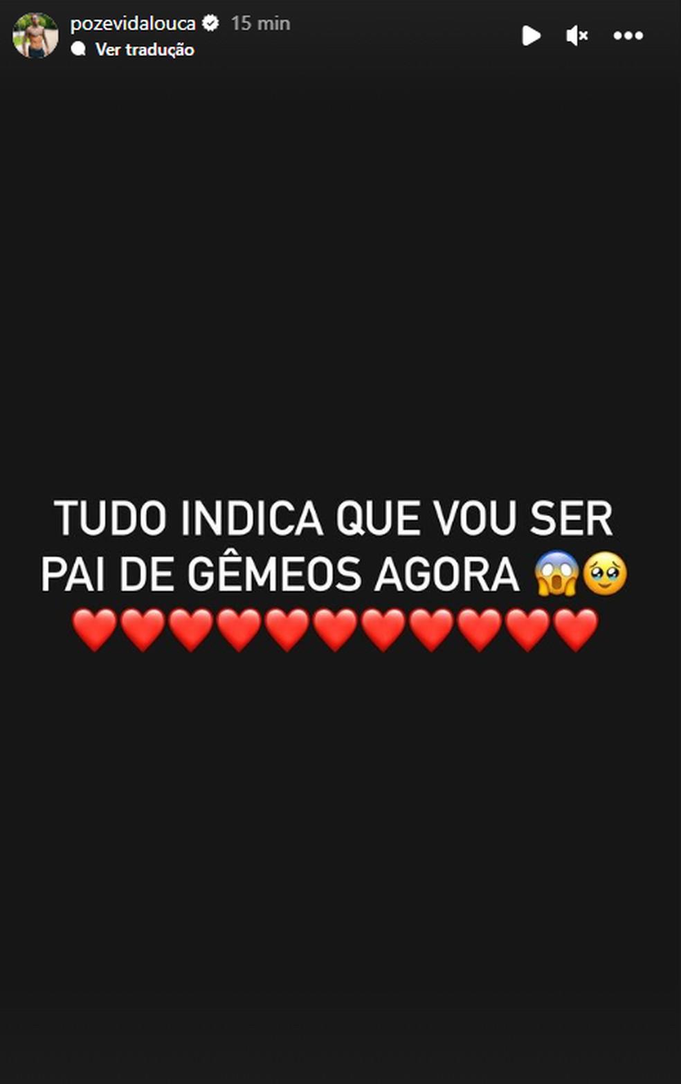 MC Poze diz que vai ser pai de gmeos Foto ReproduoInstagram