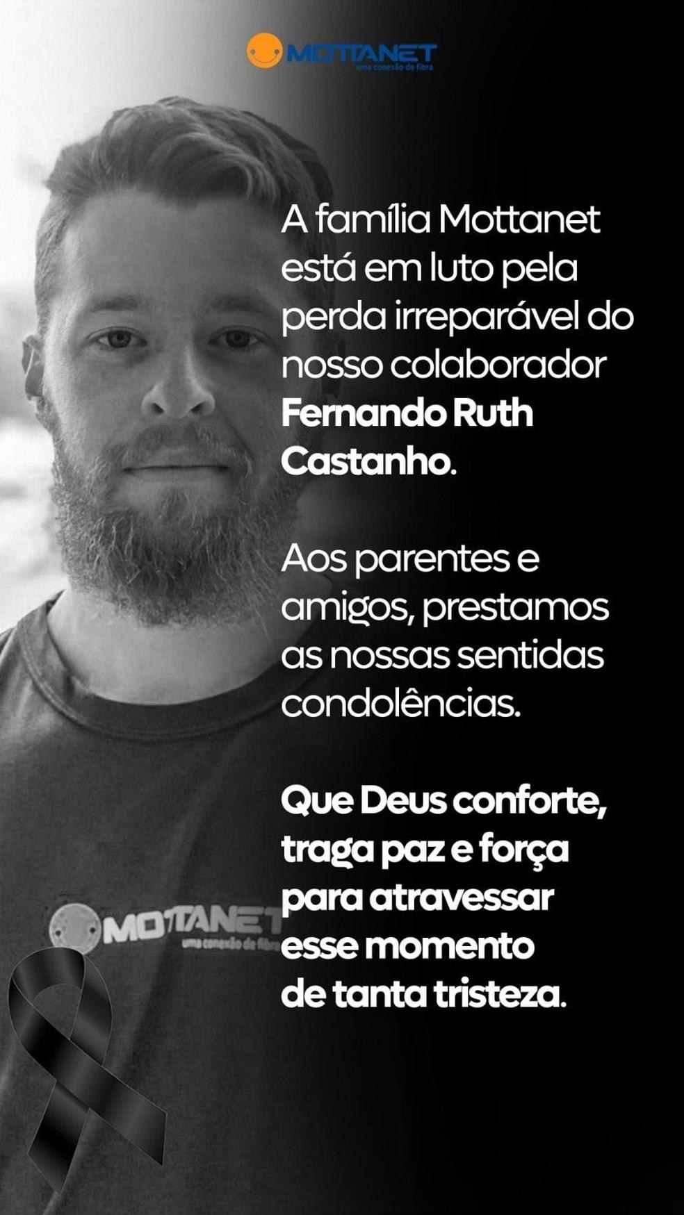 Fernando Ruth Castanho atuava como instalador de internet na Mottanet Telecom Foto ReproduoRedes Sociais