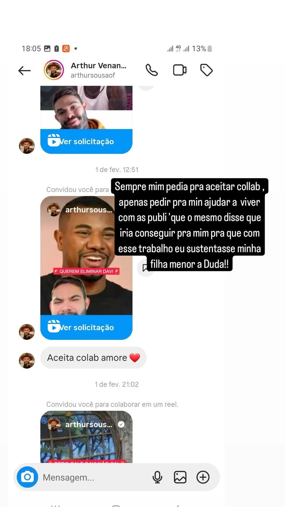 Elisngela Brito me de Davi Brito do BBB 24 nega ter exigido dinheiro de Arthur Venancio Foto ReproduoInstagram
