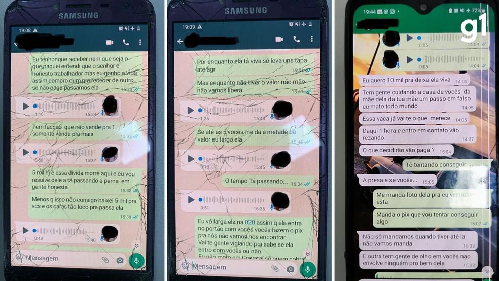 Mensagens enviadas pelo celular da falsa vtima fingiam ser de sequestrador Foto DivulgaoPolcia Civil