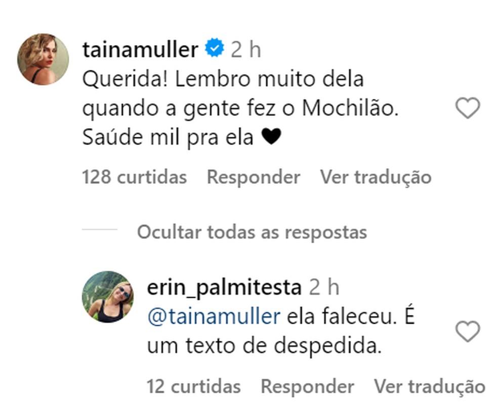 Taina Muller deseja sade para me de Fernanda Lima em anncio de falecimento Foto ReproduoInstagram
