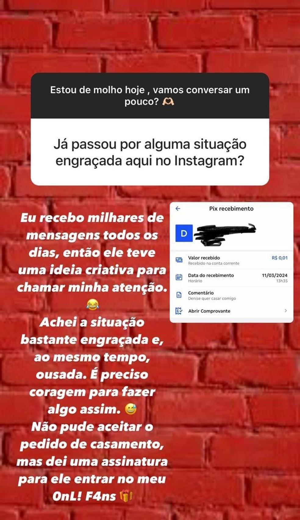 Denise Rocha PIX de 1 centavo e pedido de casamento Foto ReproduoInstagram