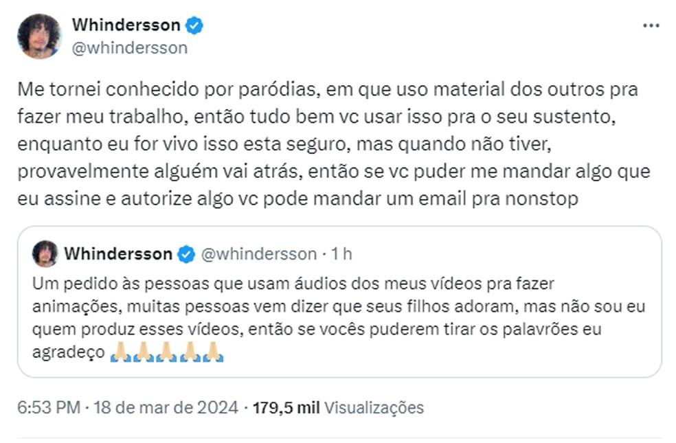 Whindersson Nunes fala sobre uso de seus udios em animaes Foto ReproduoXTwitter