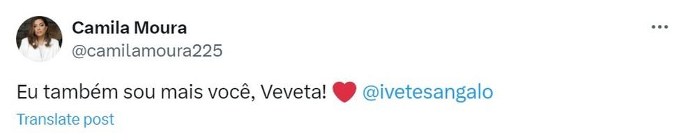 Camila Moura responde Ivete Sangalo Foto ReproduoTwitter