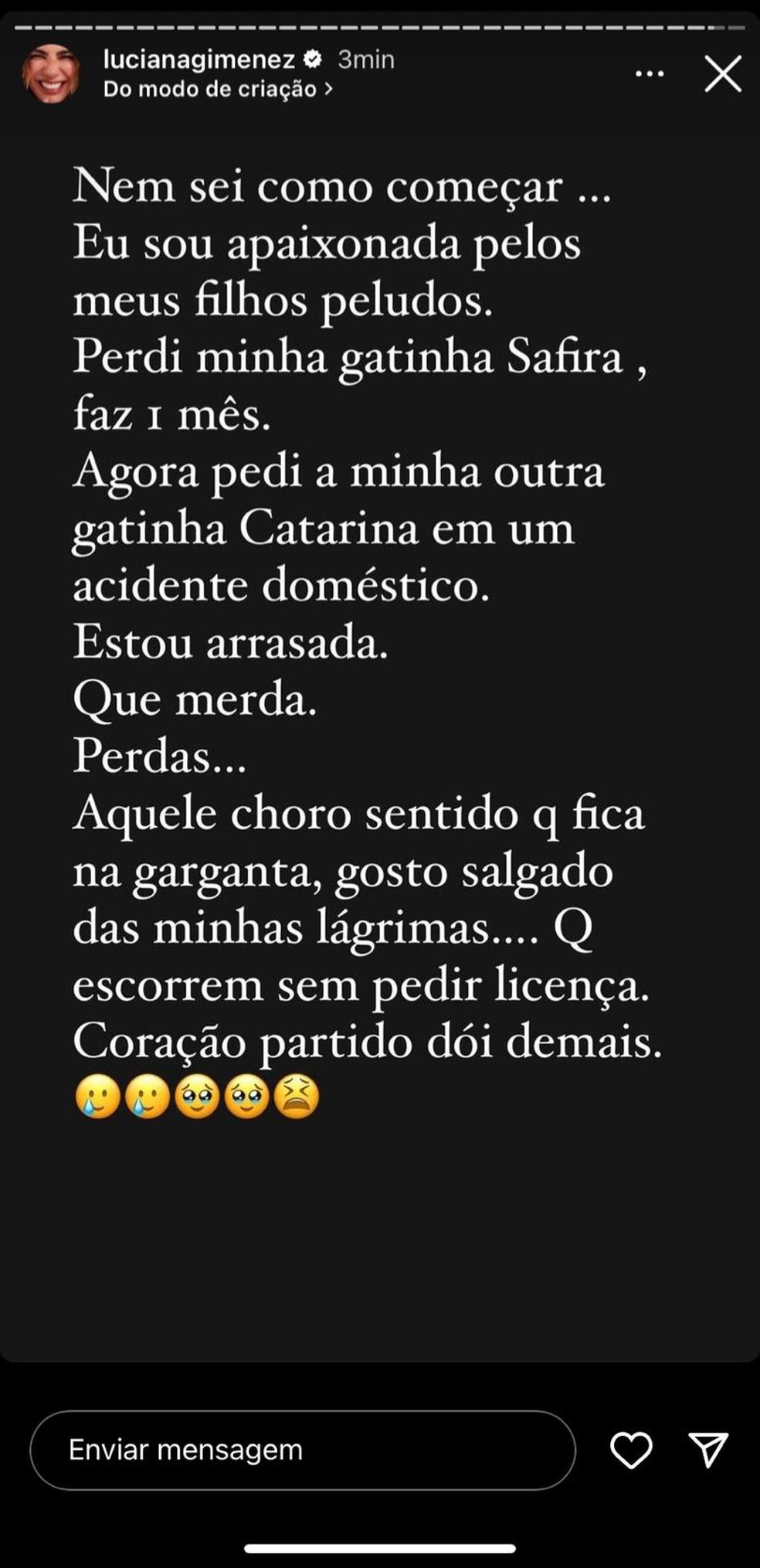Luciana Gimenez lamenta morte da gata Foto ReproduoInstagram