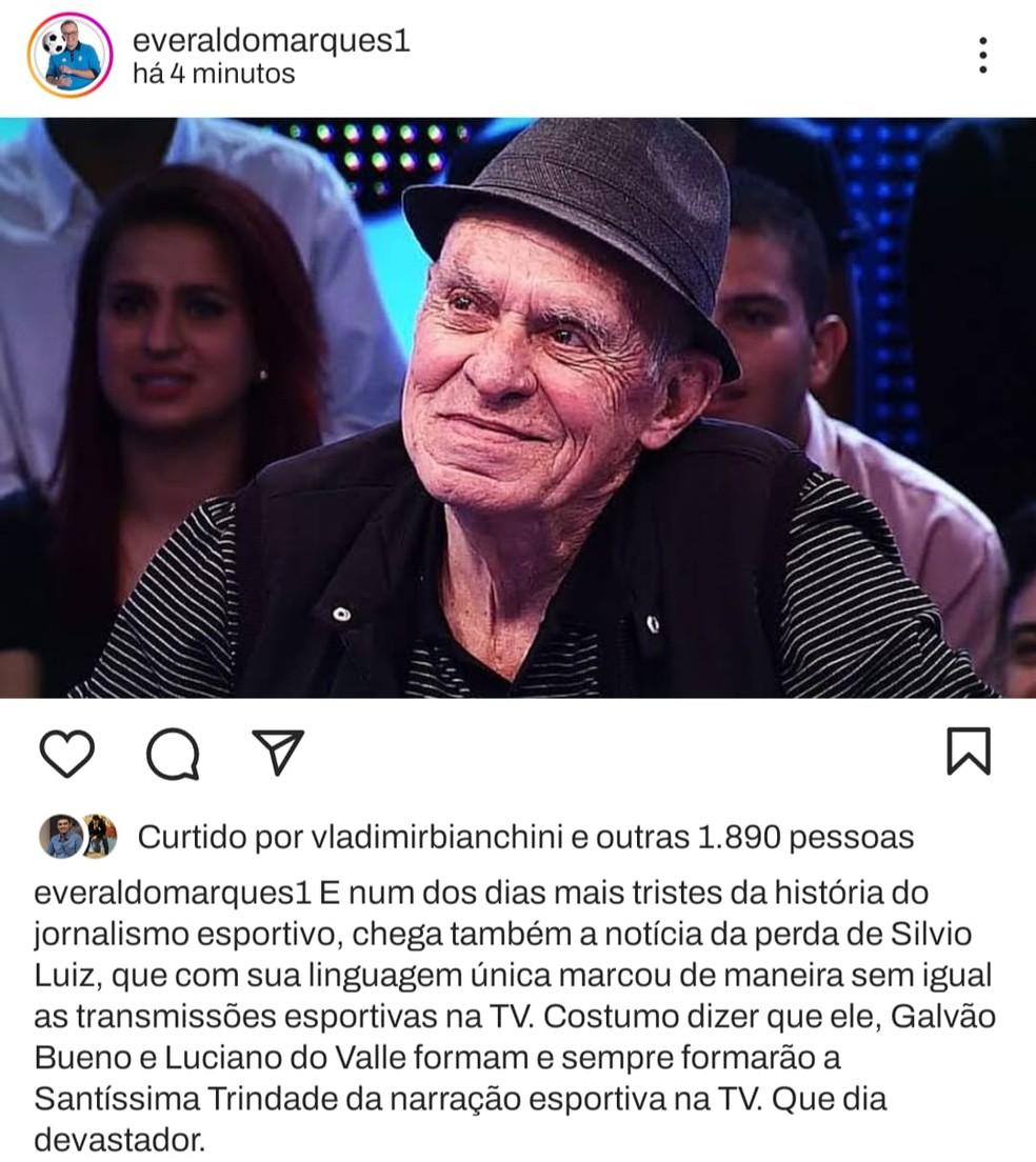 Everaldo Marques lamenta morte de Silvio Luiz Foto ReproduoInstagram