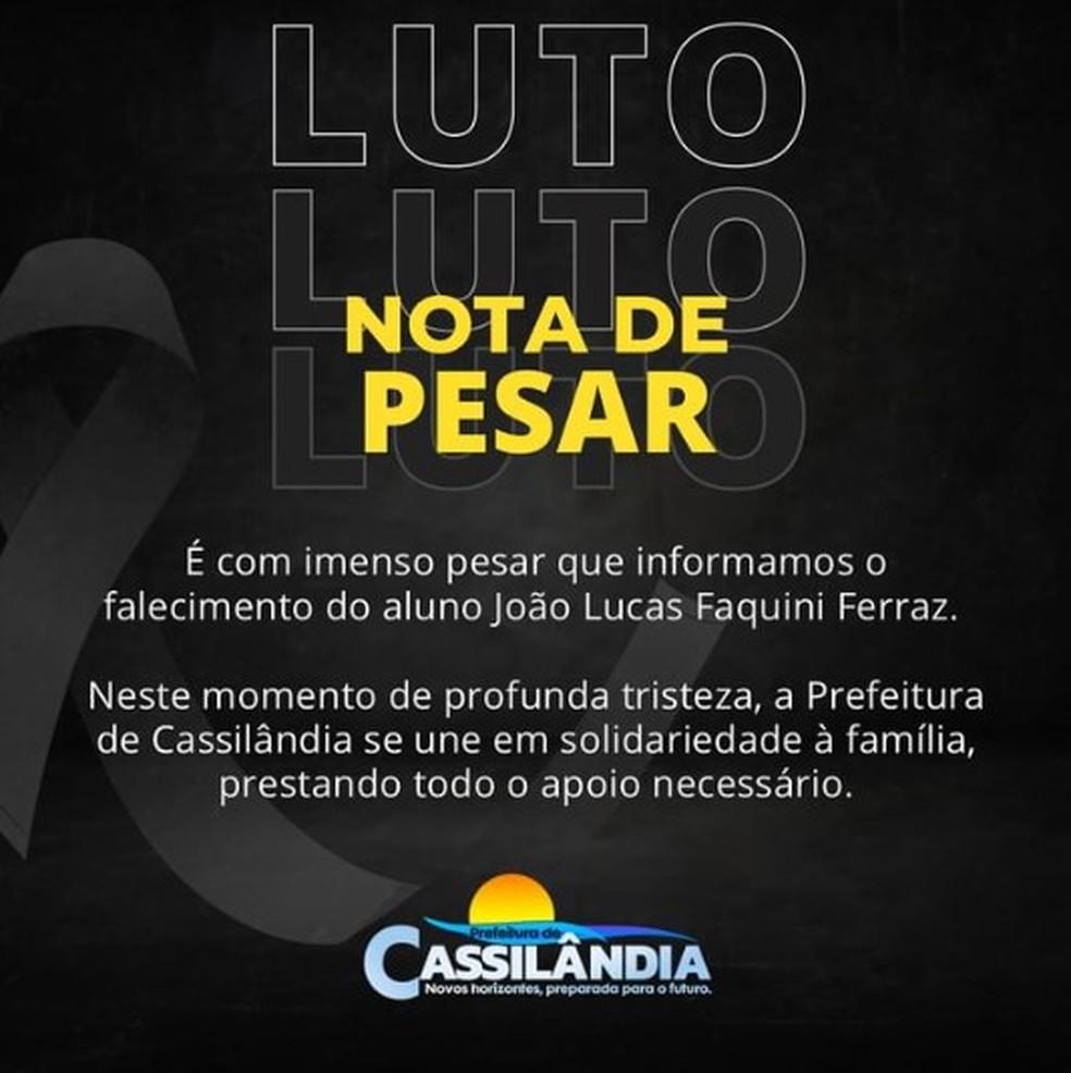 Nota oficial da prefeitura de Cassilndia Foto Redes sociais