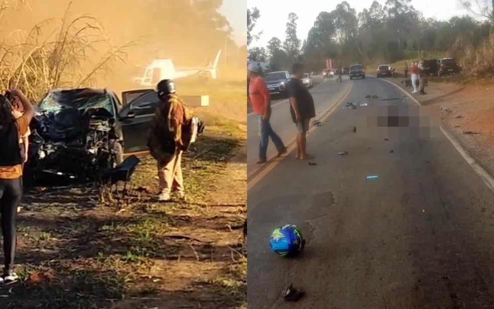Batida entre carro e moto deixa dois mortos entre Pouso Alegre e Silvianpolis Foto Reproduo EPTV