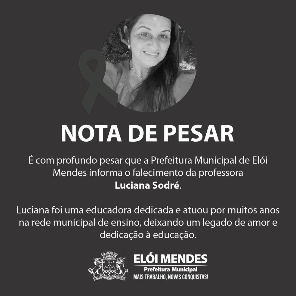 Prefeitura de Eli Mendes emite nota de pesar aps morte de professora Foto Reproduo Redes Sociais