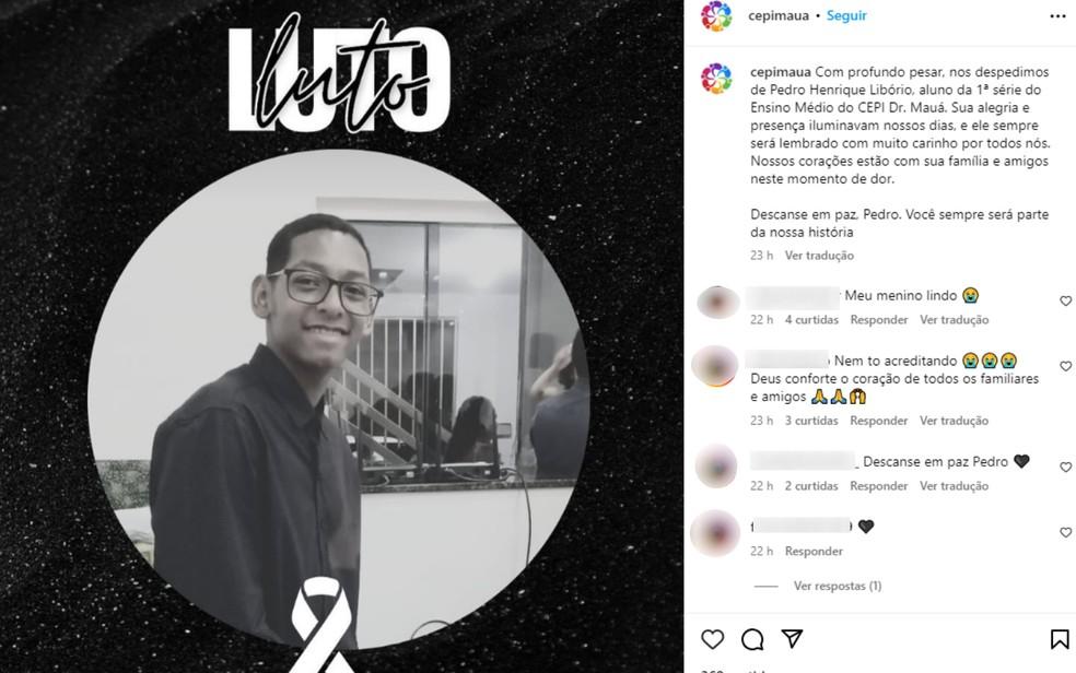 Cepi Mau lamenta morte de Pedro Henrique Librio de 16 anos Foto ReproduoRedes Sociais