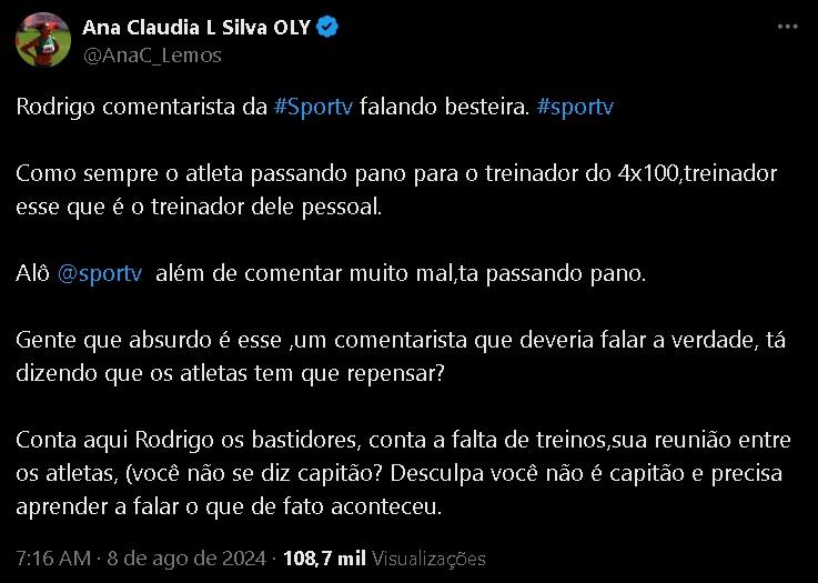 Ana Cludia Lemos desabafa em sua conta pessoal no X