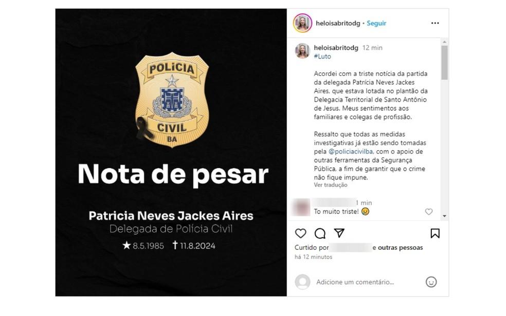 Delegada-Geral da Polcia Civil da Bahia Helosa Campos de Brito tambm lamentou o ocorrido Foto ReproduoRedes Sociais