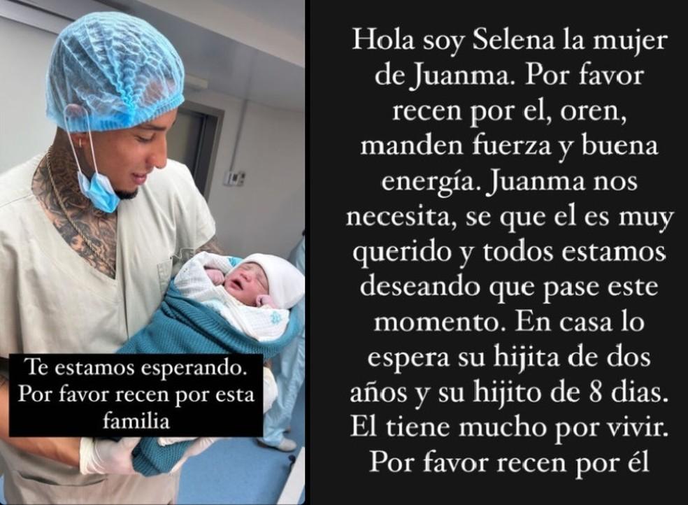 Mensagem da esposa do jogador Juan Izquierdo pede oraes pelo marido internado em So Paulo Foto ReproduoRedes Sociais