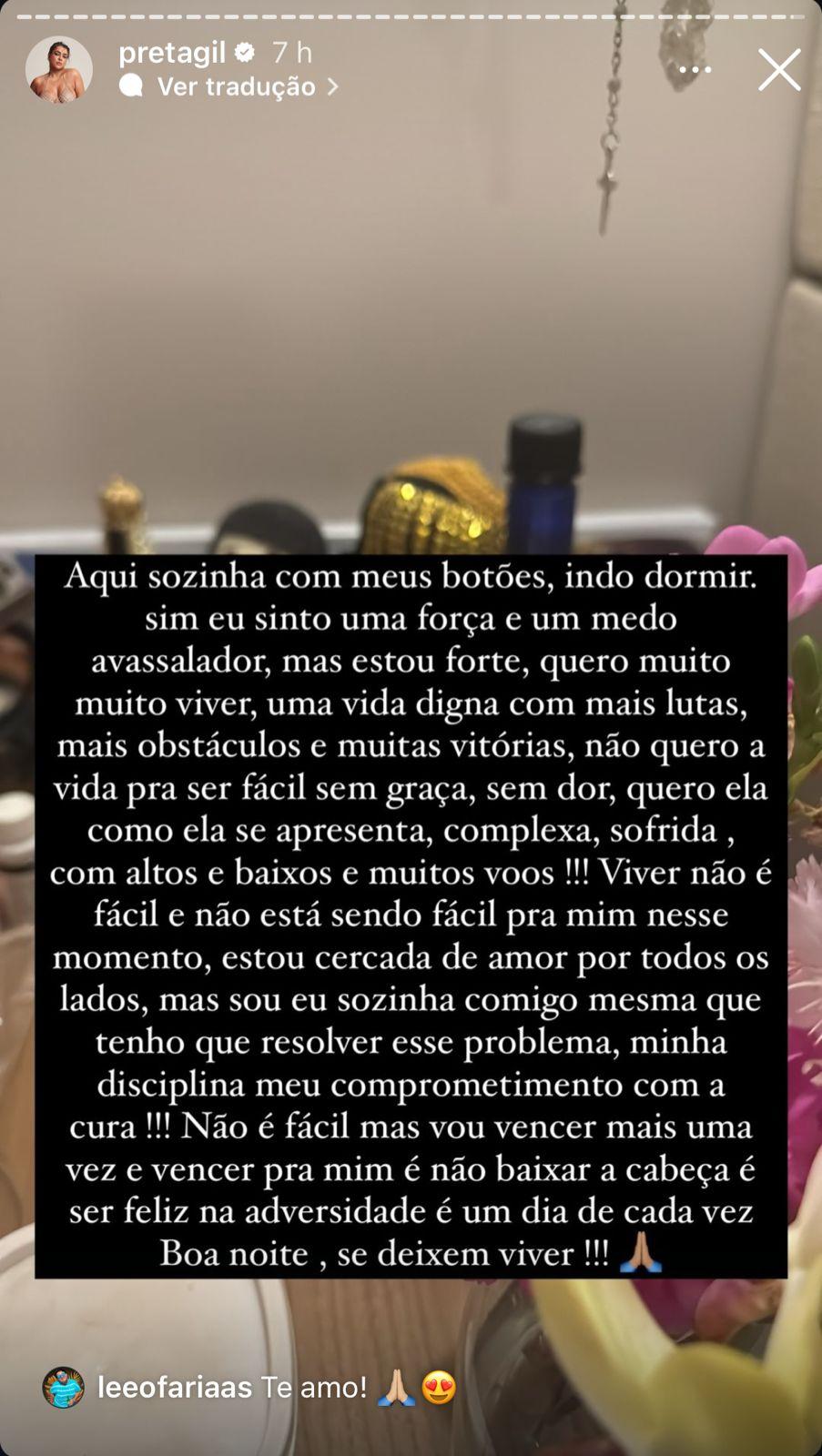 Preta Gil desabafa em meio a nova batalha contra o cncer
