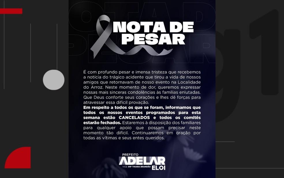 Nota de pesar candidato a prefeito de Formosa do Rio Preto Foto Redes sociais