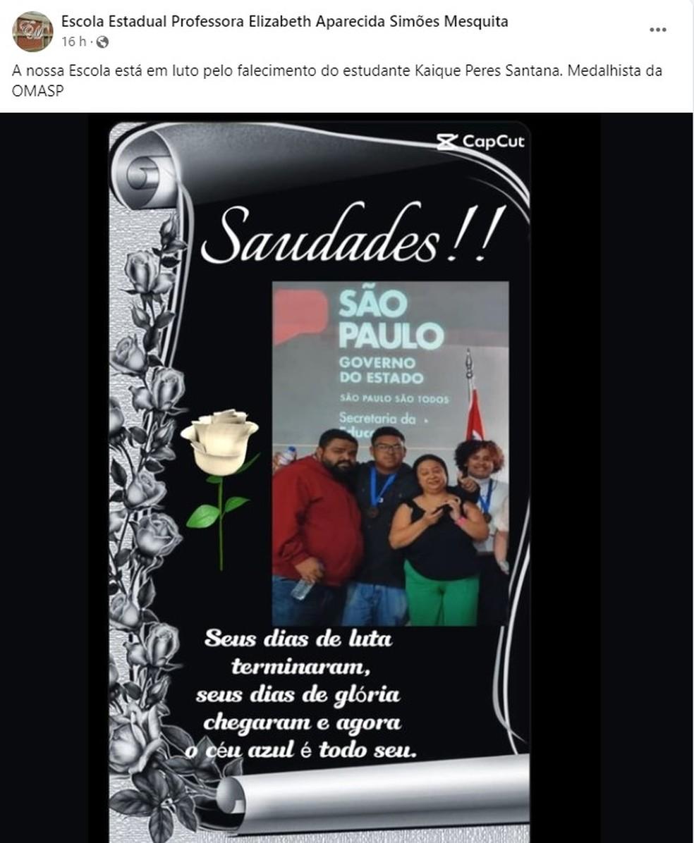 Postagem da Escola Estadual Professora Elizabeth Aparecida Simes Mesquita na Freguesia do Foto ReproduoFacebook