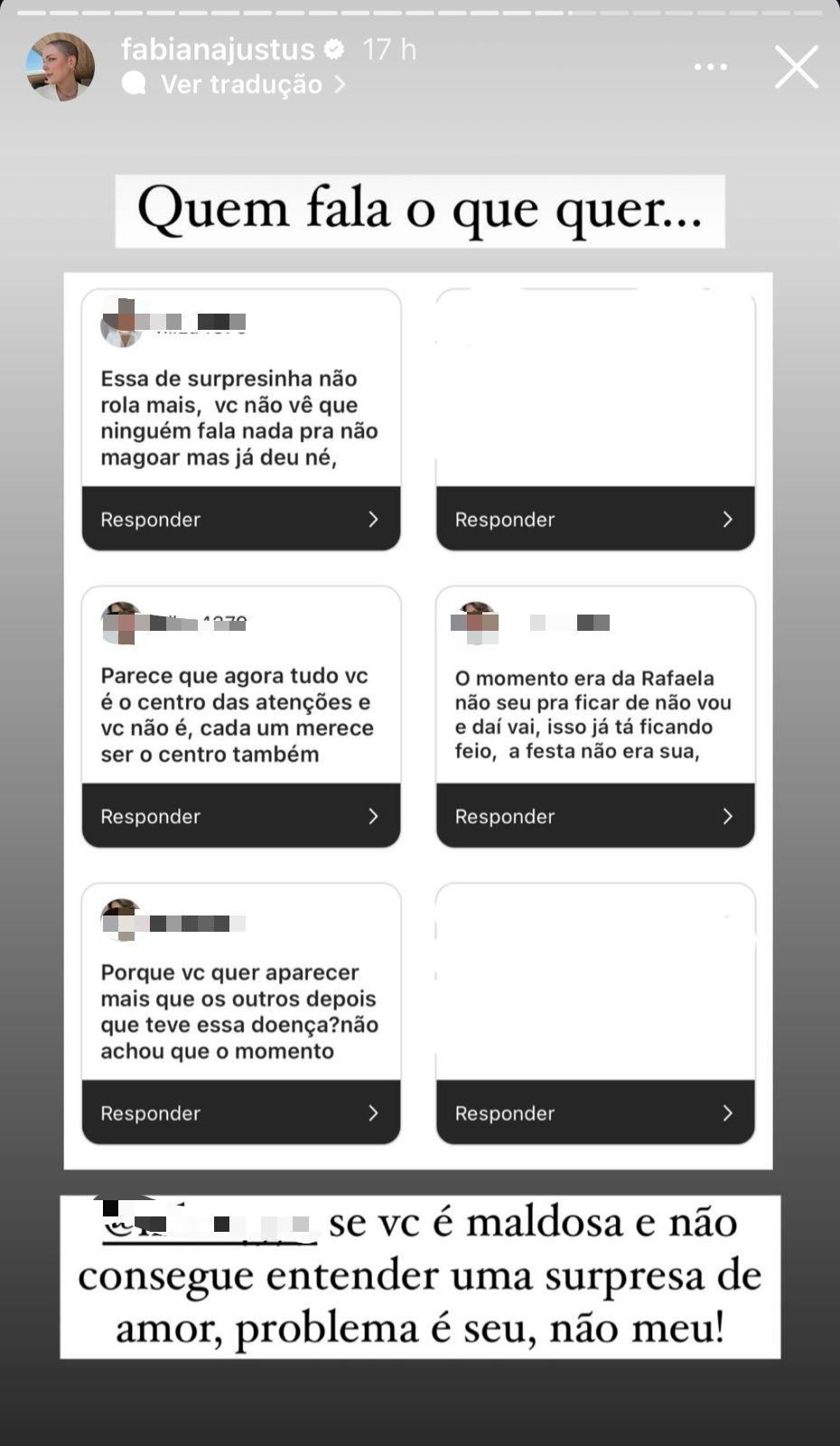 Fabiana Justus enfrenta crticas por surpresa na festa de Rafaella Justus