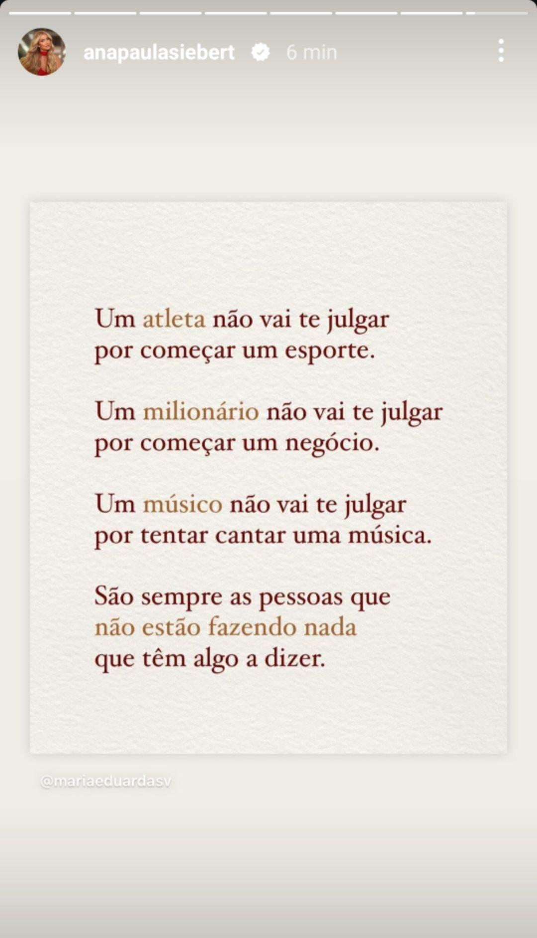 Ana Paula Siebert faz desabafo
