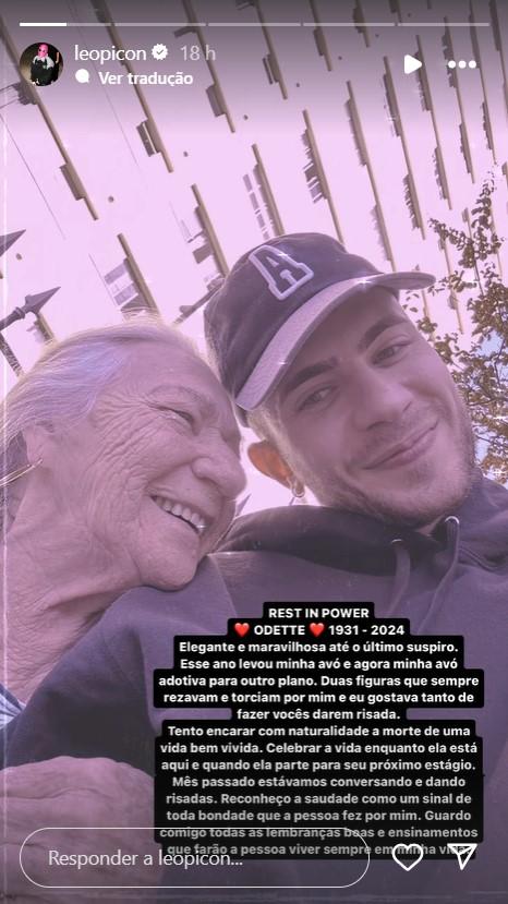 Lo Picon lamenta morte da av - Reproduo Instagram