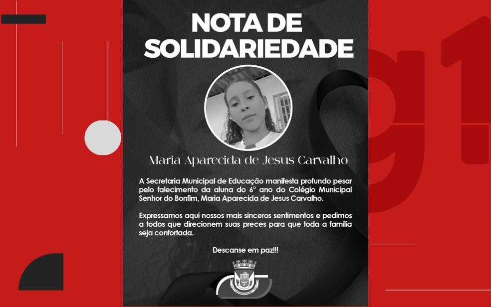 Secretaria de Educao da cidade emitiu nota de pesar Foto Redes sociais