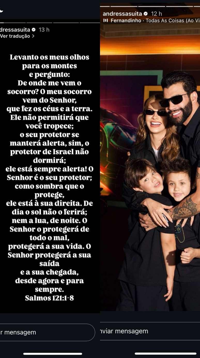 Andressa Suita fez publicaes nos Stories do Instagram Imagens Reproduo - Instagram Montagem - RD1