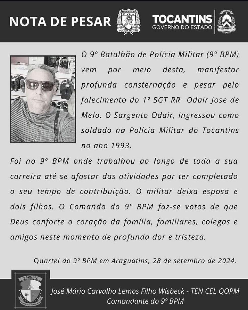 Nota de pesar lamentando a morte do sargento da reserva Odair Jos de Melo Foto Divulgao9 BPM