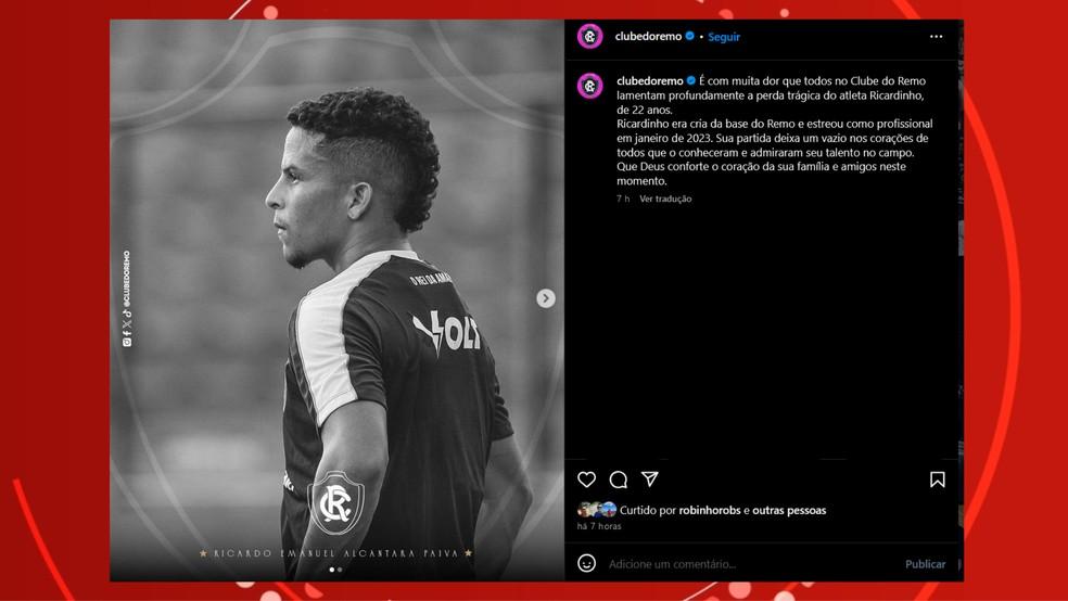 Clube do Remo lamentou morte de jogador Foto Reproduo Redes sociais