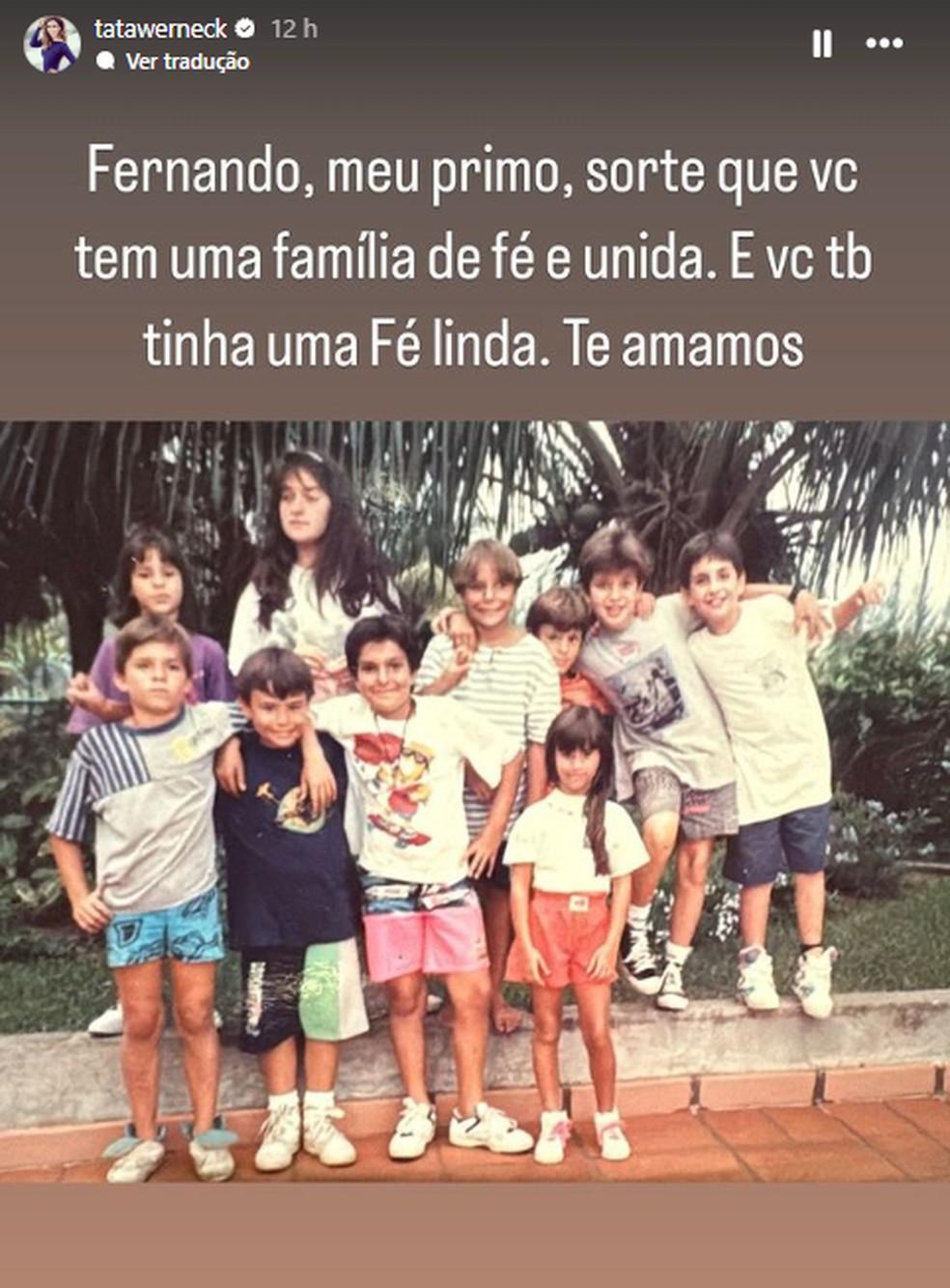 Tata Werneck lamenta morte do primo Fernando Foto Instagram