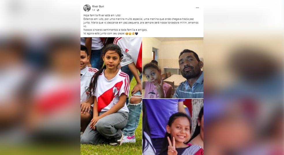 Clube Altico River Plate Buri SP publicou mensagem de luto aps morte de Maria Eduarda Pontes filha de volante que tambm foi vtima de acidente de carro Foto River Plate BuriReproduo