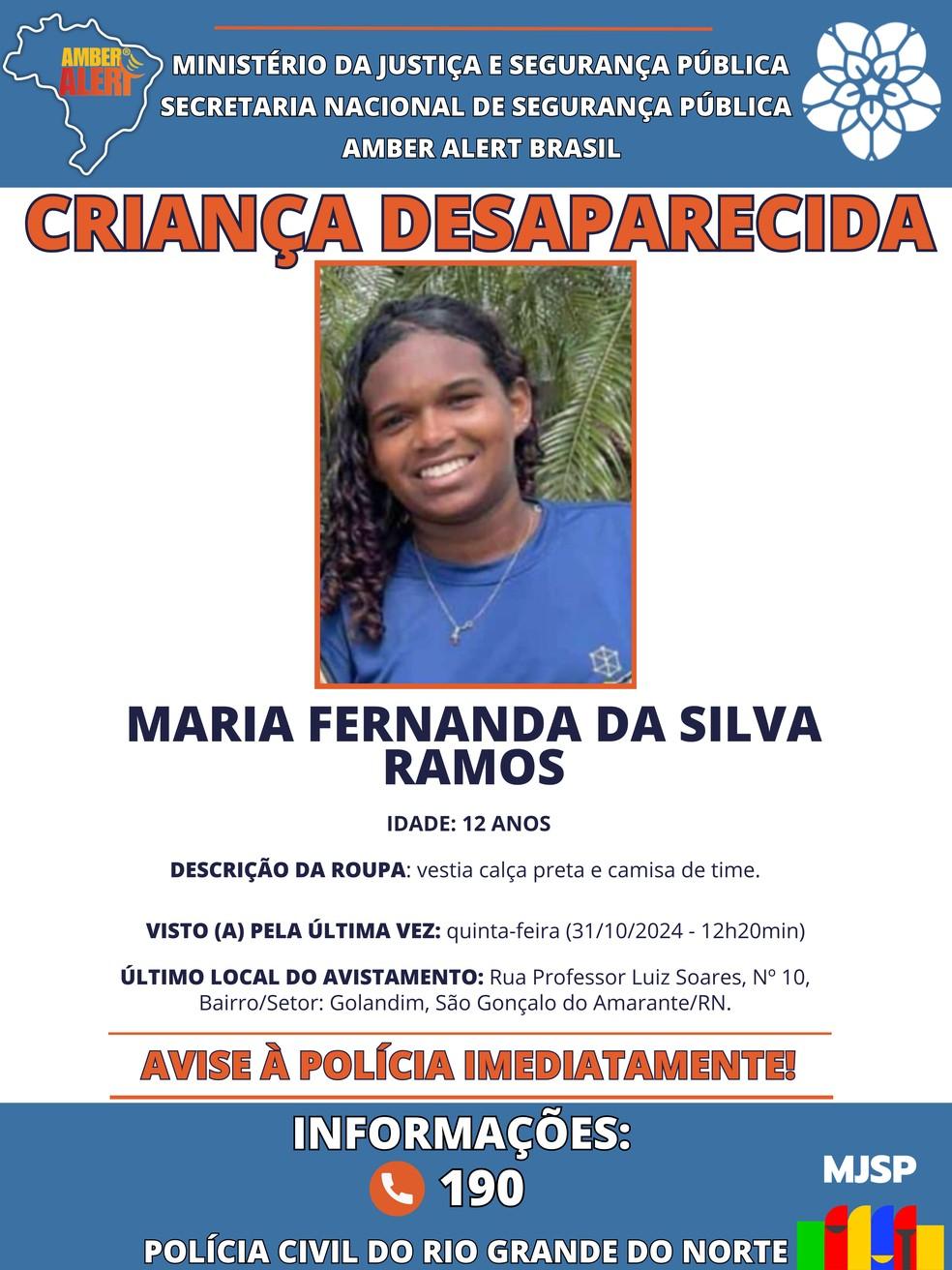 Maria Fernanda da Silva Ramos desapareceu em So Gonalo do Amarante Foto Divulgao