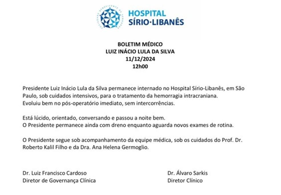 Boletim mdico do presidente Lula Foto Reproduo
