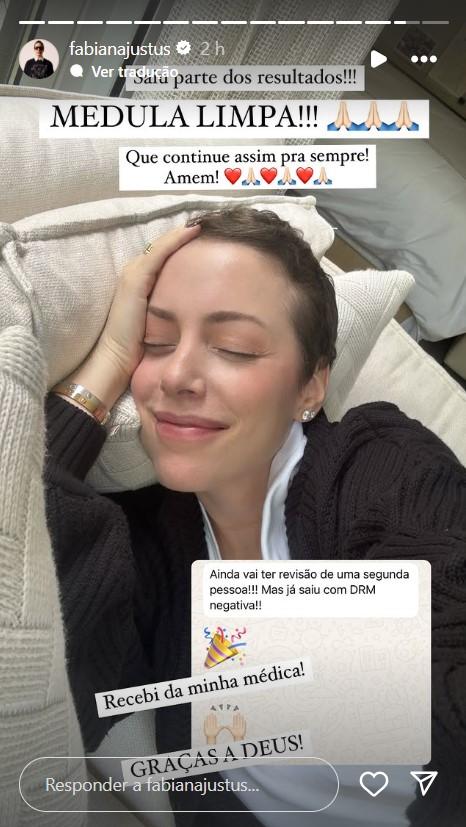 Fabiana Justus celebra resultado de exames - ReproduoInstagram