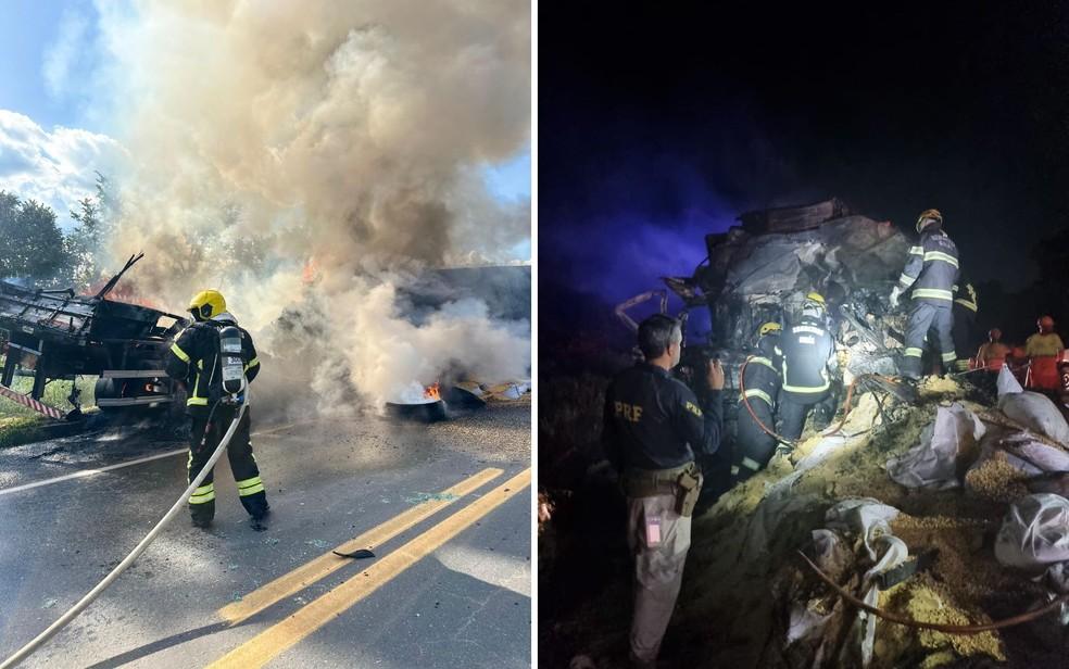 Acidente em Mara Rosa deixa trs pessoas carbonizadas Foto DivulgaoCorpo de Bombeiros