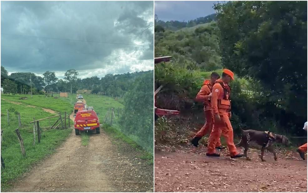 Equipes utilizaram ces farejadores para buscar pela vtima em Bom Jesus da Penha Foto Corpo de Bombeiros e Polcia Militar
