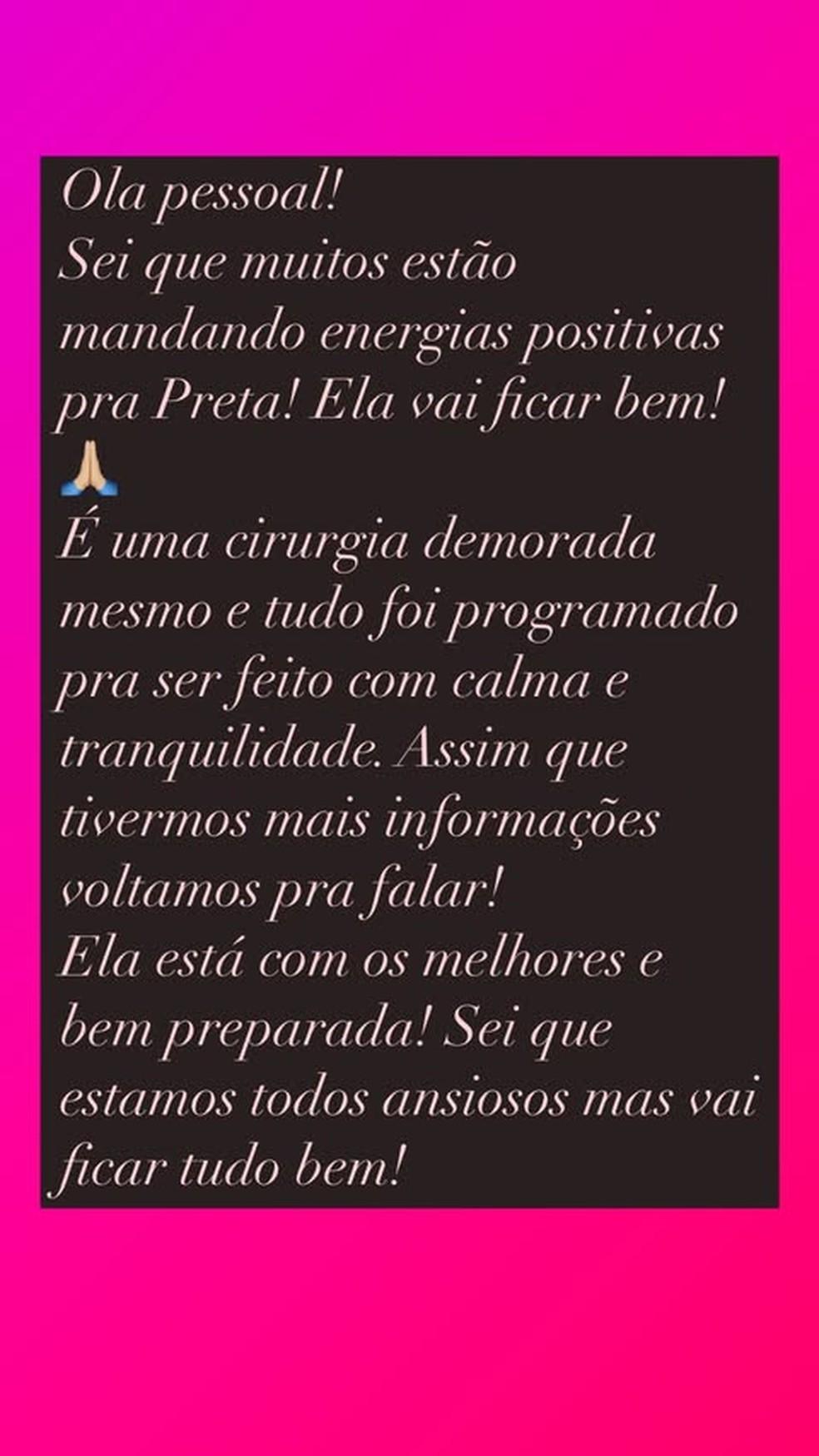 Malu atualiza seguidores sobre Preta Gil Foto Reproduo