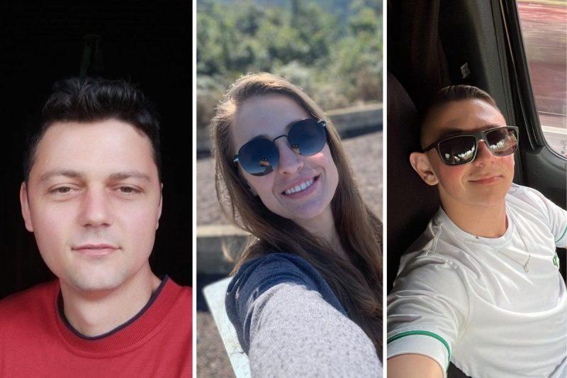 Rafael A Cremolini de 35 anos Patrcia Picinini de 29 anos e Rogrio Segatte Sciega de 20 anos so as vtimas do grave acidente na SC-157 8211 Foto MontagemArquivo PessoalND
