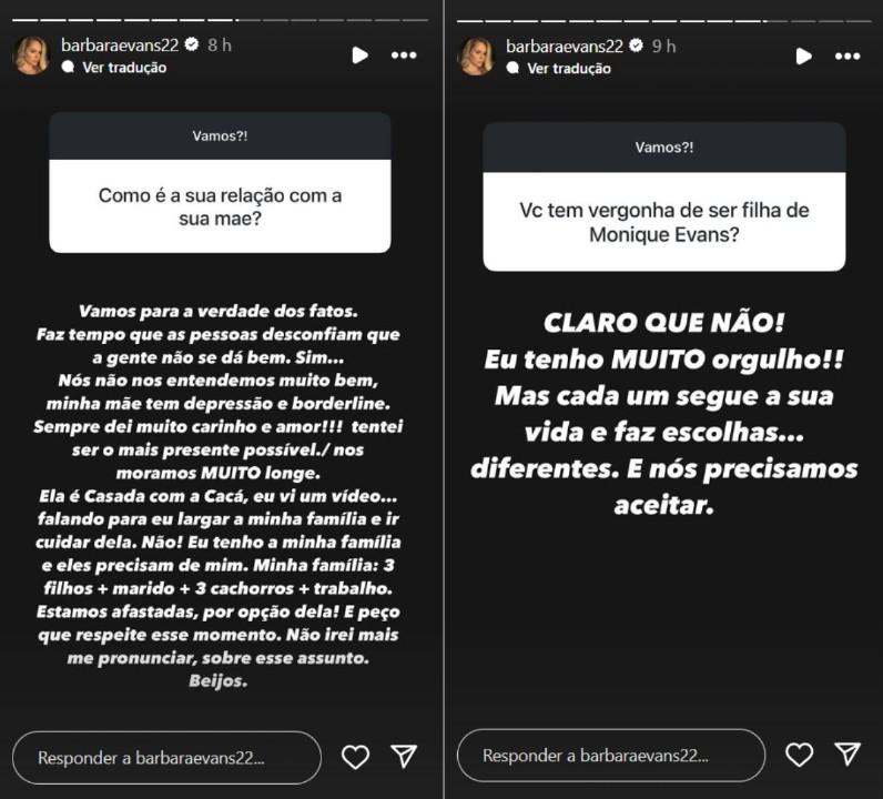Brbara Evans relata afastamento de Monique Evans - ReproduoInstagram